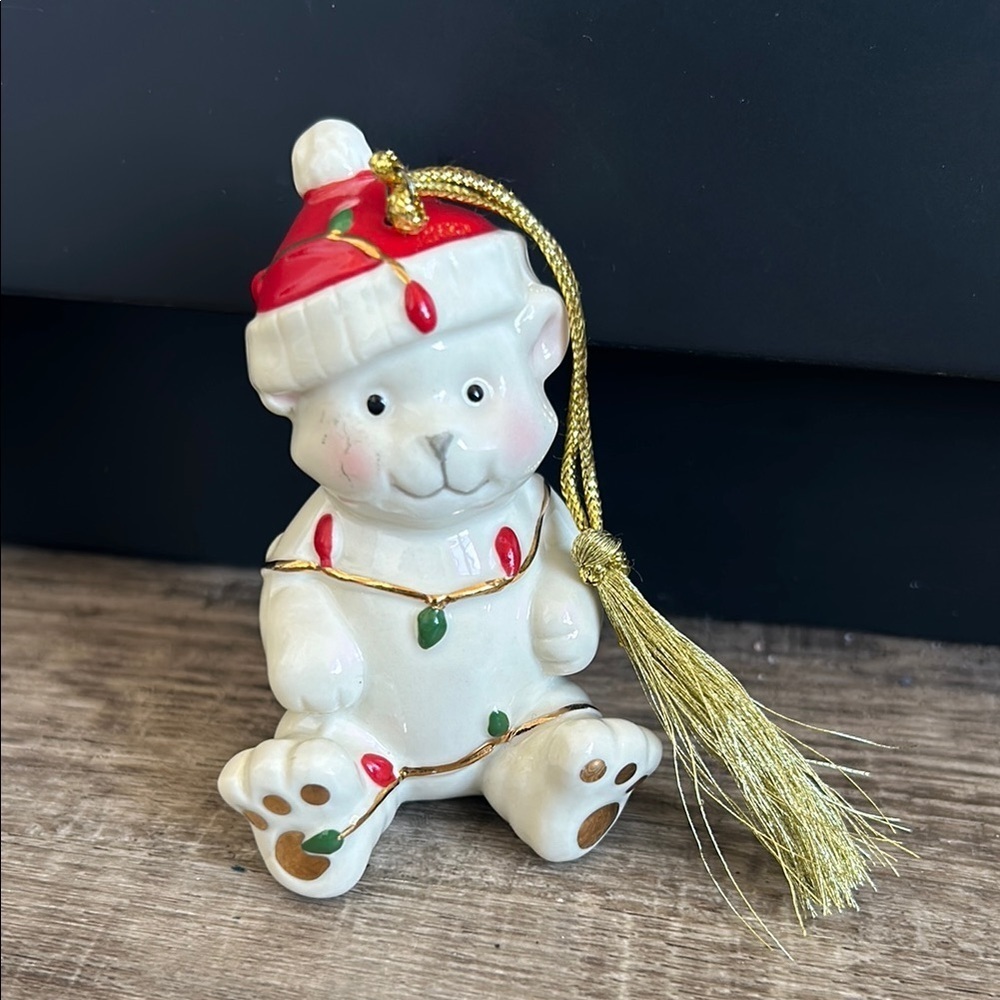 Lenox Bear Ornament with Red Hat